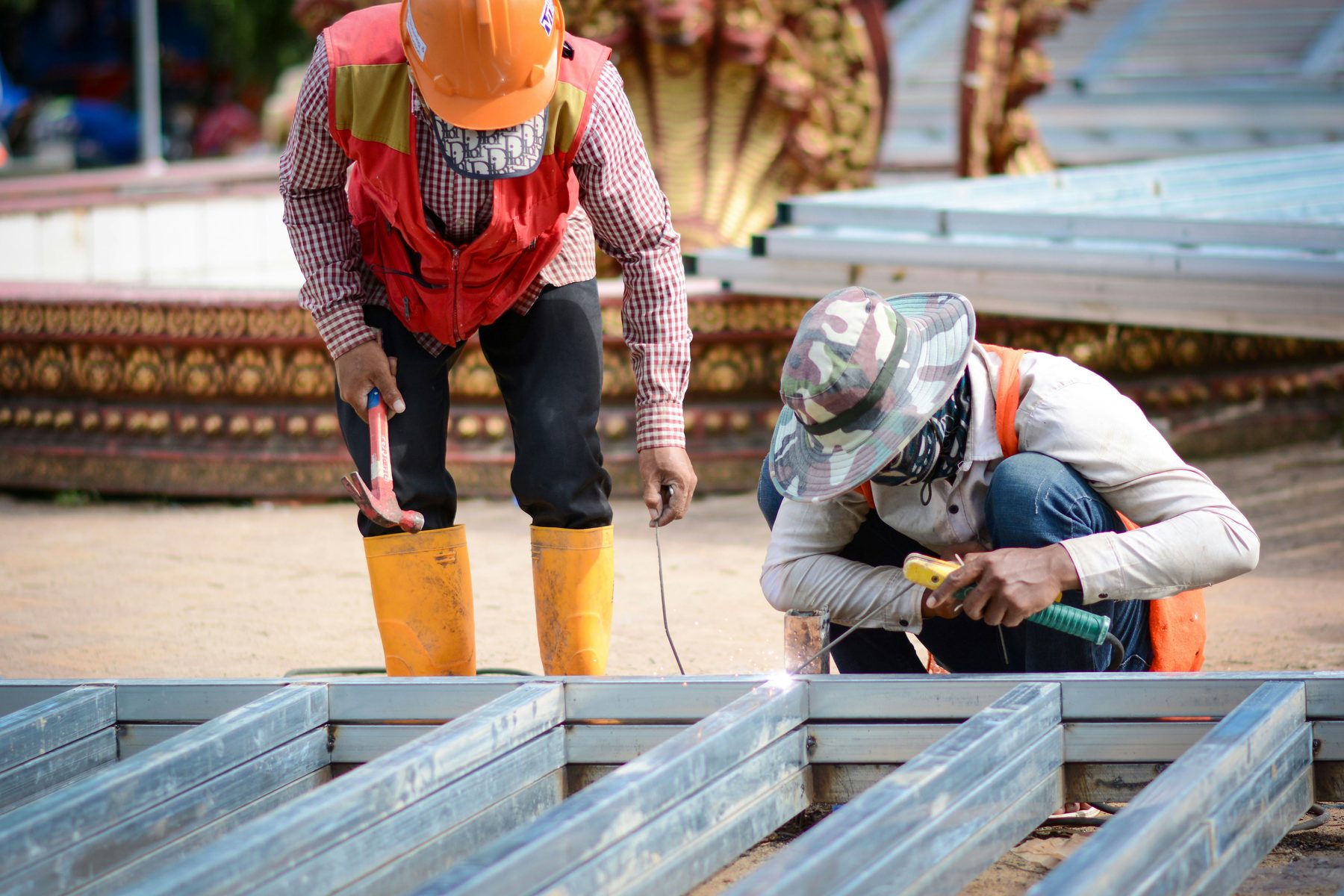 Construction workers on an active project